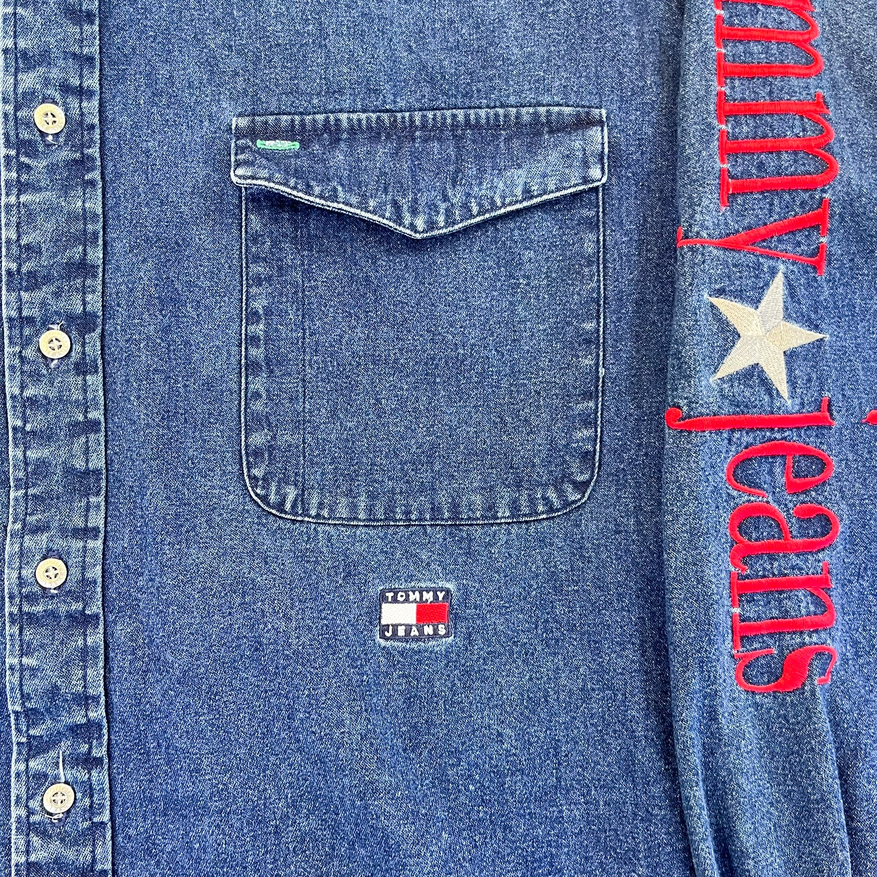 F- Vintage Tommy Hilfiger Jeans Denim Button Down Shirt - Image 4