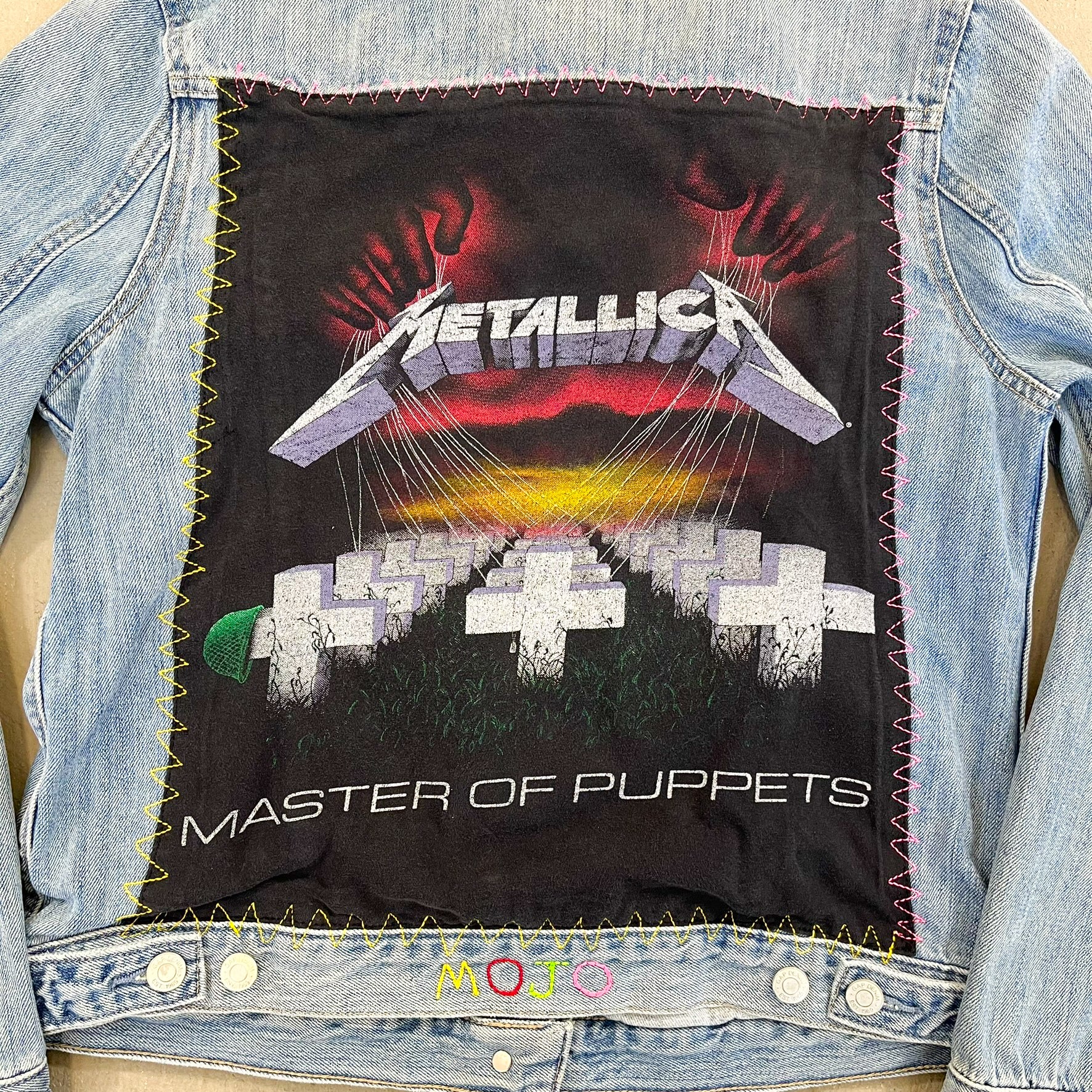 F- HOM Gap Rolling Stones/Metallica Reworked Custom Denim Jacket - Image 9